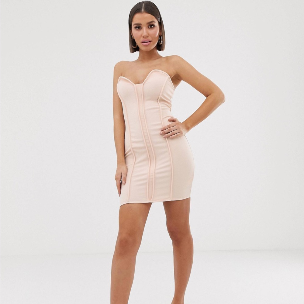 Missguided bandeau bodycon mini dress with seam details in champagne